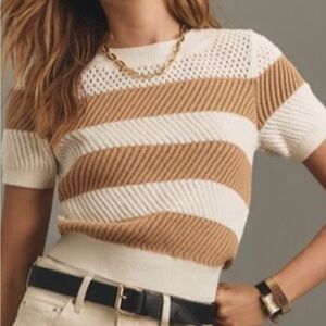 MAEVE Anthropologie ShortSleeve Open-Stitch Mesh Sweater Women's Size Small